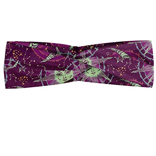 Lunarable Sun and Moon Headband  Celestial Fantasy Composition with Constellations on Purple Backdrop  Elastic and Soft Women s Bandana for Sports and Everyday Use  Dark Purple