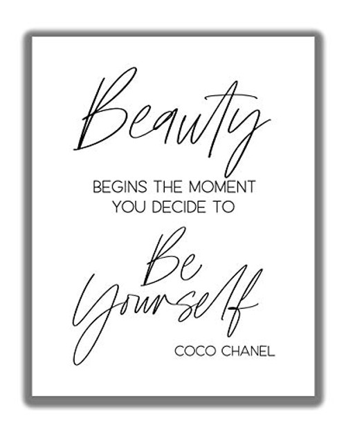 Coco Chanel Inspirational Beauty Begins Typography Word Wall Art - 11x14 UNFRAMED Print - Makes a Great Gift for Lovers of Minimalist  Fashion  Motivational Decor.