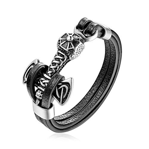 HAQUIL Viking Bracelet for Men - Viking Mjolnir Thor s Hammer Pendant - Black PU Leather HAQUIL Viking Bracelet for Men - Viking Mjolnir Thor s Hammer Pendant - Black PU Leather