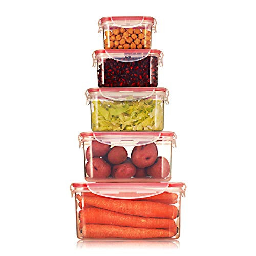 Sealco Food Storage Meal Prep Lunch Box Containers with Lids  Reusable Plastic Containers  BPA-Free  Stackable  Microwave  Dishwasher  Freezer Safe  Airtight  5 Piece Set