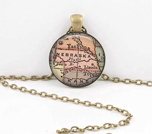 Nebraska Map Jewelry Vintage Map pendant necklace key ring travel gift jewelry Nebraska Map Jewelry Vintage Map pendant necklace key ring travel gift jewelry