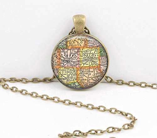 Dallas Ft Worth Texas Map Jewelry Vintage Map pendant necklace key ring travel gift jewelry