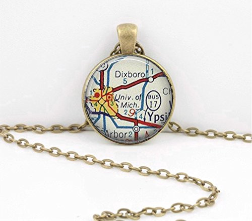 University of Michigan Map Grad Gift College Gift Vintage Map pendant necklace key ring travel gift jewelry