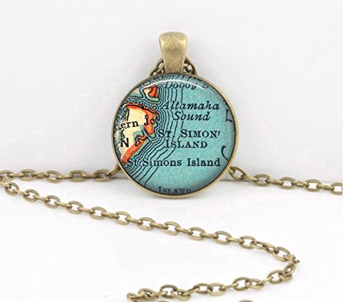 St. Simon s Island Georgia Map Pendant Gift Vintage Map pendant necklace key ring travel gift jewelry St. Simon s Island Georgia Map Pendant Gift Vintage Map pendant necklace key ring travel gift jewelry