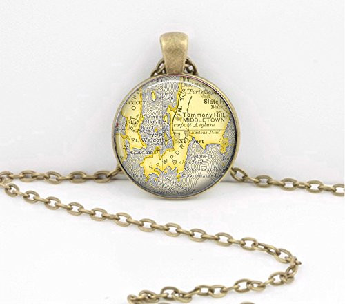 Newport Rhode Island Jewelry Vintage Map pendant necklace key ring travel gift jewelry Newport Rhode Island Jewelry Vintage Map pendant necklace key ring travel gift jewelry