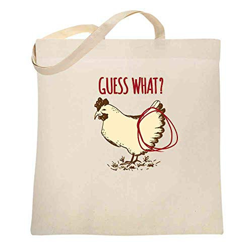 Guess What? Chicken Butt Funny Natural 15x15 inches Large Canvas Tote Bag Women