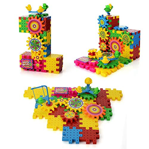 Gazelle Trading Gears Building Toy Set 81 Pieces Building Set Construction Toys Interlocking Building Blocks and Gears Construction Toy Set Build Variations with Funny Puzzle Bricks Gear Wheels