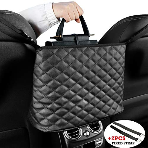 Car Pocket Handbag Holder PU Leather Car PU Leather Organizer Seat Back Net Bag Driver Storage Leather Pouch Car Hooks for Purses Bags Front Seat Handbag Holder Handbag Holder  Upgrade New Black