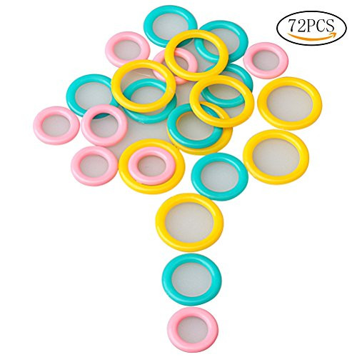 FASHIONROAD Soft Stitch Markers Rings, 72 pcs Plastic Knitting Markers, Multi-colored Split Crochet Stitch Ring