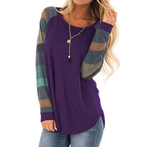 Blouse for Women Casual Womens Color Block Tunic Tops Crewneck Long Sleeve T-Shirt Loose Pullover Shirt Purple