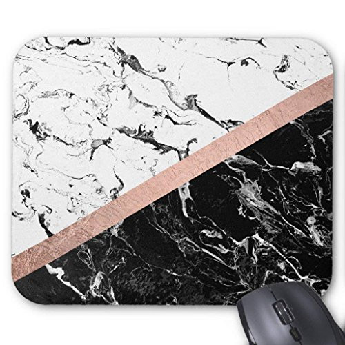 BGLKCS Modern Black White Marble Color Block Rose Gold Mouse Pad