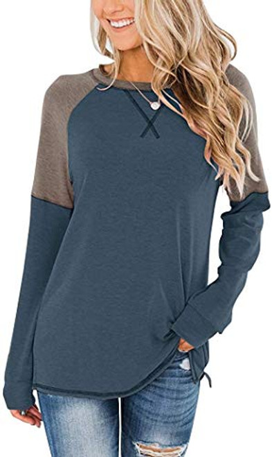 Younsuer Women s Color Block Round Neck Tunic Tops Casual Long Sleeve Loose Shirt Blouse Sweatshirt Navy Younsuer Women s Color Block Round Neck Tunic Tops Casual Long Sleeve Loose Shirt Blouse Sweatshirt Navy