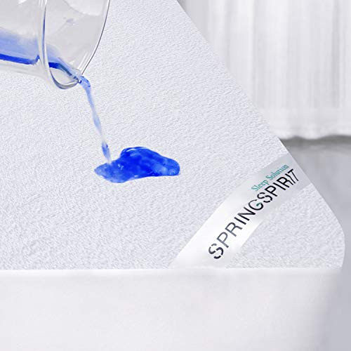 Springspirit Waterproof Mattress Protector Cotton Terry  Ultra Soft and Breathable Cotton Twin Mattress Pad Cover Fitted up to 14   Depth Pocket
