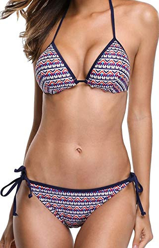 CharmLeaks Womens String Triangle Bikini Swimsuit Halter Bikini Top Side Tie Two Piece M