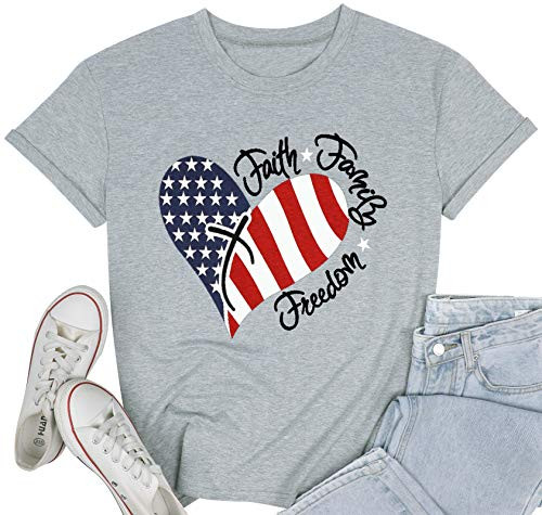 MNLYBABY Womens American Flag Print T-Shirt 4th of July Patriotic Shirt Casual Stars Stripes Print Tops Tees Gray M MNLYBABY Womens American Flag Print T-Shirt 4th of July Patriotic Shirt Casual Stars Stripes Print Tops Tees Gray M