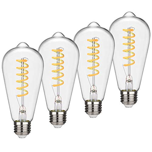 EMITTING ST19 ST58  6W Vintage Edison LED Bulb  Soft White 2700K  Antique Flexible Spiral LED Filament Light Bulb  Dimmable 600lm  6W Equivalent to 60W  E26 Base  Clear Glass 4pack