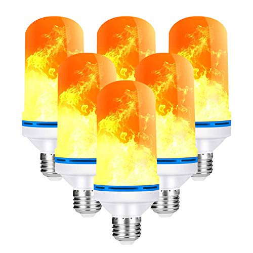 Yilliaw LED Flame Light Bulbs 4 Modes E26 Base Led Flickering Flame Bulb with Upside Down Effect Vintage Flame Effect Lighting for Christmas Decoration Hotel Bar Party Home 6 Pack