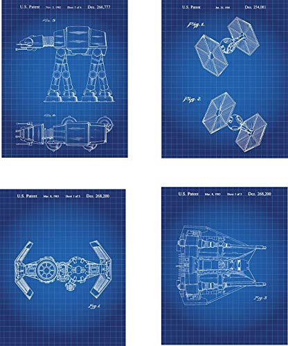 Star Wars Patent Wall Art Prints - set of Four  8x10  Unframed - wall art decor for Star Wars fans