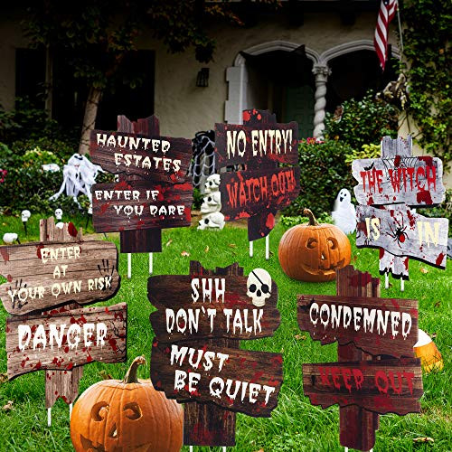 DMIGHT Halloween Decorations Outdoor 6 Pack Large Size 15 inch x 11 inch  Yard Decorations for Haunted House Halloween Warning Signs Beware Yard Stakes Do Not Enter Creepy Sidewalk Lawn Yard Warning Signs