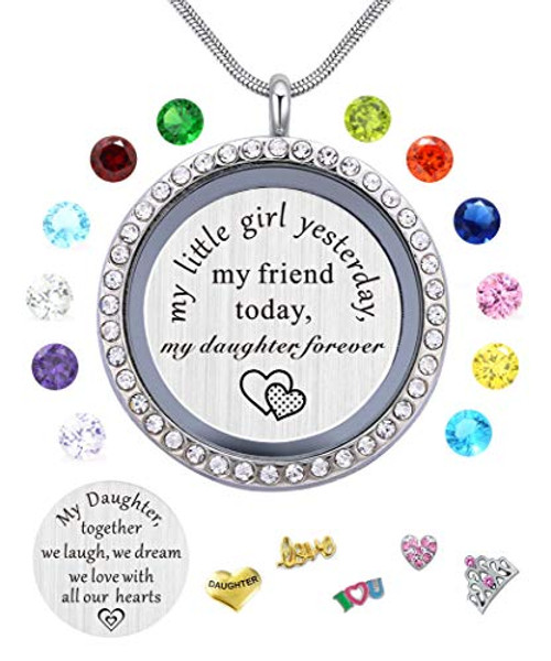 Best Gifts for Daughter from Mom Dad  Living Memory Floating Locket Pendant Necklace with Charms  and  Birthstones for Mother Mama Mammy Daddy Best Gifts for Daughter from Mom Dad  Living Memory Floating Locket Pendant Necklace with Charms  and  Birthstones for Mother Mama Mammy Daddy