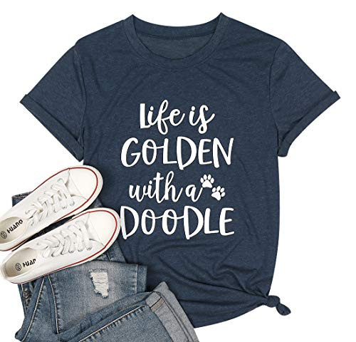 MYHALF Womens Life is Golden with a Doodle Shirt Funny Golden Doodle Tops