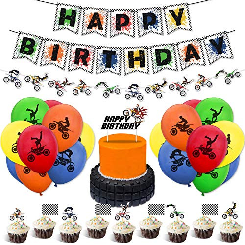 Motocross Bunting Banner Dirt Bike Garland Cake Topper Motorcycle Cupcake Toppers Latex Balloons Set for MTX Mototrax Extreme Sports Racing Party Supplies Boy Birthday Party Decor Motocross Bunting Banner Dirt Bike Garland Cake Topper Motorcycle Cupcake Toppers Latex Balloons Set for MTX Mototrax Extreme Sports Racing Party Supplies Boy Birthday Party Decor
