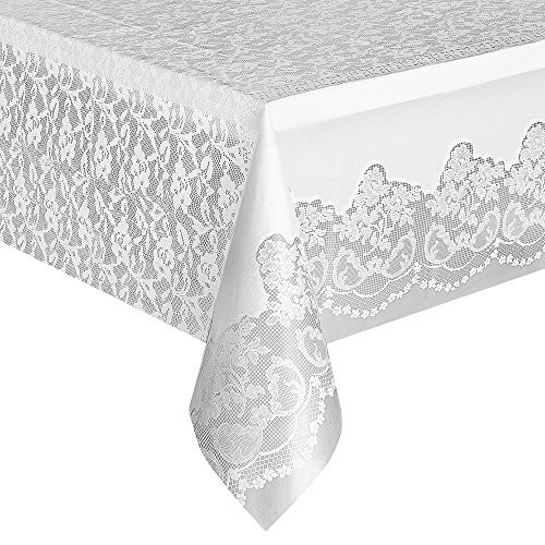 White Lace Plastic Tablecloth, 108" x 54
