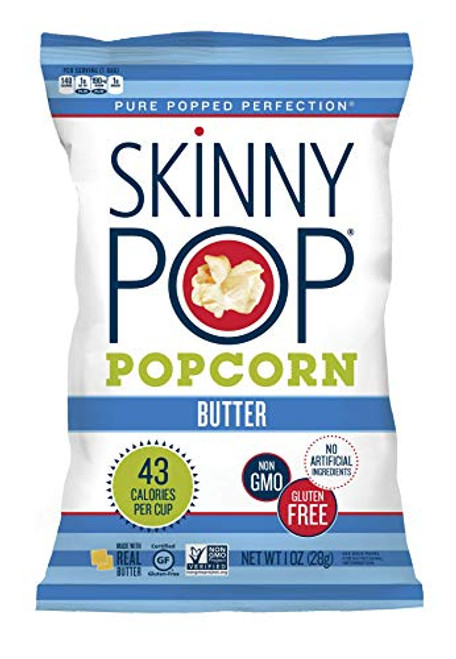 SkinnyPop Butter Popped Popcorn  Gluten Free Popcorn  Non-GMO  Healthy Snack  12 Pack Of 1.0oz Snack Size Bags
