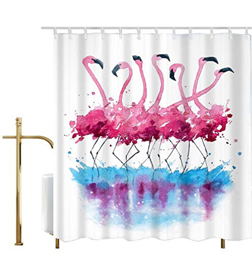 Ao blare Flamingo Shower Curtain, Watercolor Pink Flamingo Polyester Fabric Bathroom Curtain Decor Set with Hooks,72 X 72 Inches