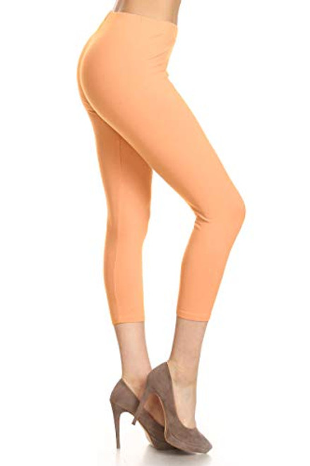 Leggings Depot NCL27-PEACH-2X Solid Capri Yoga Pants Leggings Depot NCL27-PEACH-2X Solid Capri Yoga Pants