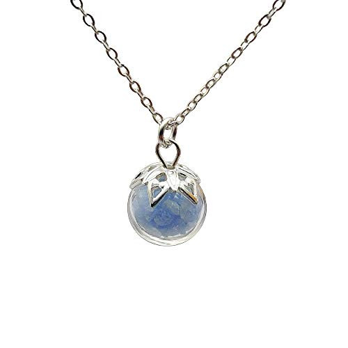 Blue Stone Luminous Glow in the Dark 0.39 inches Glass Ball Pendant 925 Sterling Silver Chain Necklace Blue Stone Luminous Glow in the Dark 0.39 inches Glass Ball Pendant 925 Sterling Silver Chain Necklace