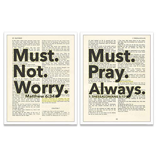 Must Not Worry  Must Pray Always  Christian Art Prints  Set of 2  1 Thessalonians 5 17  Matthew 6 34  Unframed  Bible Verse Scripture Wall Decor Poster  8x10 Inches