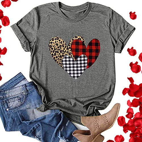t Shirts for Women Plus Size Valentines Day Shirts Women Buffalo Plaid Love Heart Graphic T-Shirt Casual Short Sleeve Tee Tops Grey t Shirts for Women Plus Size Valentines Day Shirts Women Buffalo Plaid Love Heart Graphic T-Shirt Casual Short Sleeve Tee Tops Grey