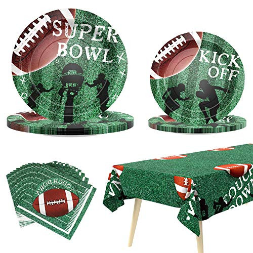Vadeture Football Party Supplies Super Bowl Decorations Super Bowl Party Supplies Includes Paper Plates Napkin and Tablecloth Serves 24 Vadeture Football Party Supplies Super Bowl Decorations Super Bowl Party Supplies Includes Paper Plates Napkin and Tablecloth Serves 24