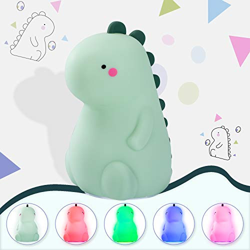 Kids Dinosaur Night Lights  Cute Lamp Silicone Baby Night Light Color Changing Led Nightlight with Touch Sensor  for Kids  Children  Toddler  Baby  Girls Green