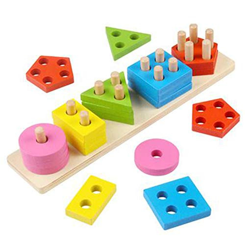 Tongina Wooden Shape Building Blocks Puzzle Montessori - 5-Pillar