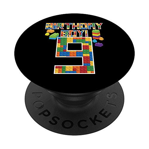 Cute 9th Birthday Gift 9 Years Old Block Building Boys Kids PopSockets PopGrip  Swappable Grip for Phones  and  Tablets