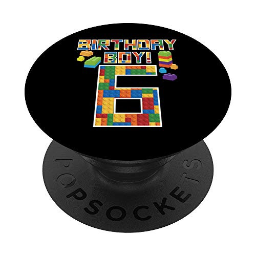 Cute 6th Birthday Gift 6 Years Old Block Building Boys Kids PopSockets PopGrip  Swappable Grip for Phones  and  Tablets