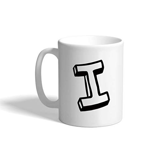Ceramic Coffee Mug 11 Ounces inchI inch Kids Initial Monogram Letter I White Tea Cup Design Only