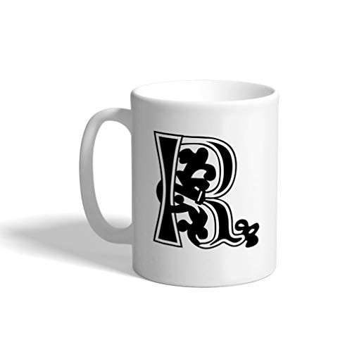 Ceramic Coffee Mug 11 Ounces inchR inch Flower Initial Monogram Letter R White Tea Cup Design Only