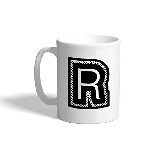 Ceramic Coffee Mug 11 Ounces inchR inch Rock Initial Monogram Letter R White Tea Cup Design Only