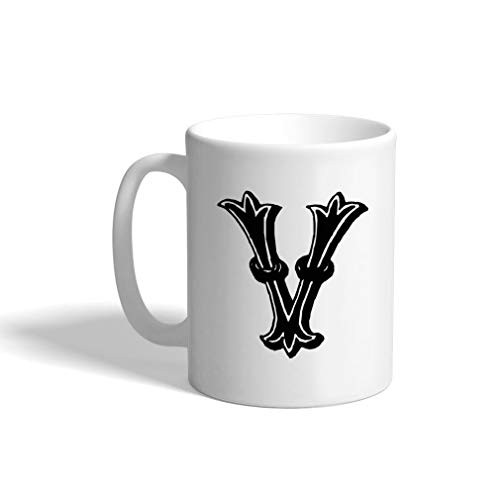 Ceramic Coffee Mug 11 Ounces inchV inch Emblem Initial Monogram Letter v White Tea Cup Design Only