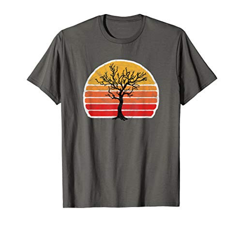 Retro Sun Minimalist Leafless Maple Tree Design Graphic T-Shirt