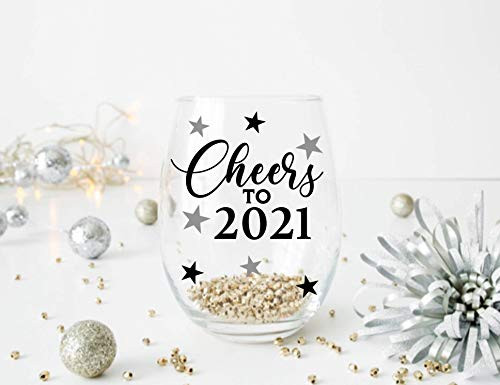 Cheers To 2021 New Years Eve Stemless Wineglass  Large Wine Glass Tumbler  Personalized Party Glass