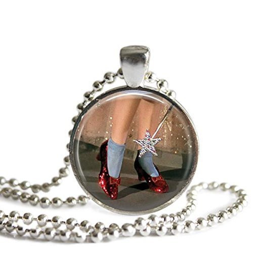 Dorothy Ruby Red Slippers Wizard of Oz 1 Inch Silver Plated Pendant Necklace