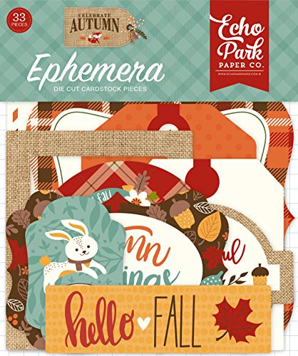 Echo Park Paper Company CAU158024 Celebrate Autumn Ephemera, Orange, Yellow, Blue, Brown, Tan