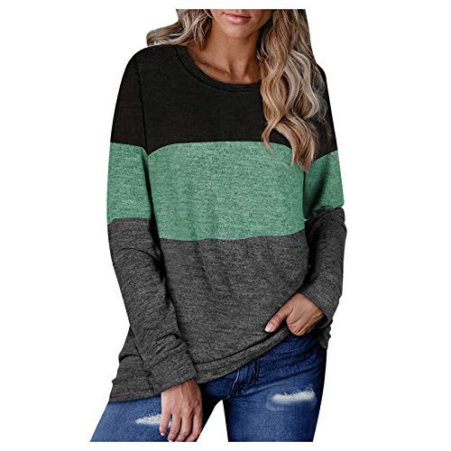 POTO Womens Casual Tunic Tops Color Block Pullover Sweatshirts Long Sleeve Crewneck Comfy Blouse Shirts