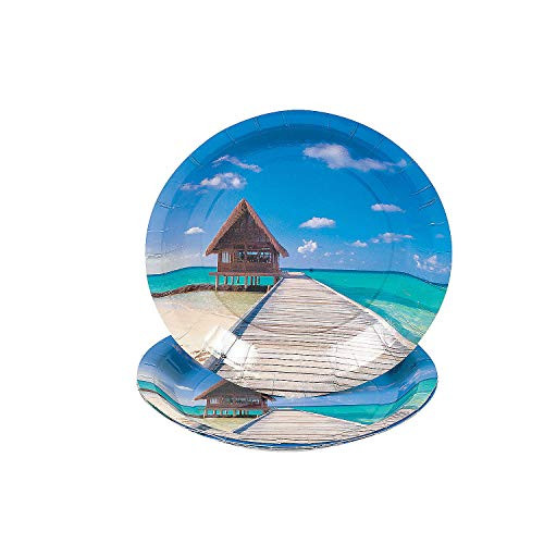 Fun Express - Sand  and  Sun Dessert Plates - Party Supplies - Print Tableware - Print Plates  and  Bowls - 8 Pieces