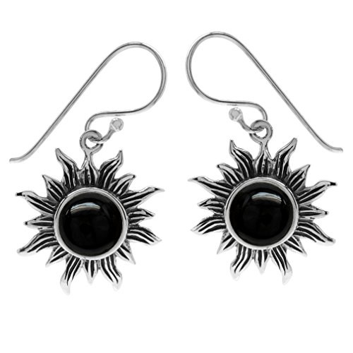 Silvershake Created Black Onyx 925 Sterling Silver Sun Ray Inspired Dangle Hook Earrings Silvershake Created Black Onyx 925 Sterling Silver Sun Ray Inspired Dangle Hook Earrings