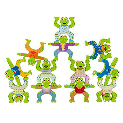 TOYANDONA Baby Wooden Blocks Frog Shape Stacking Toy Balance Building Sorter Toy Early Educational Gift for Kids Green